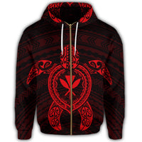 Hawaiian Turtle Kanaka Polynesian Zip Hoodie Red - Polynesian Pride