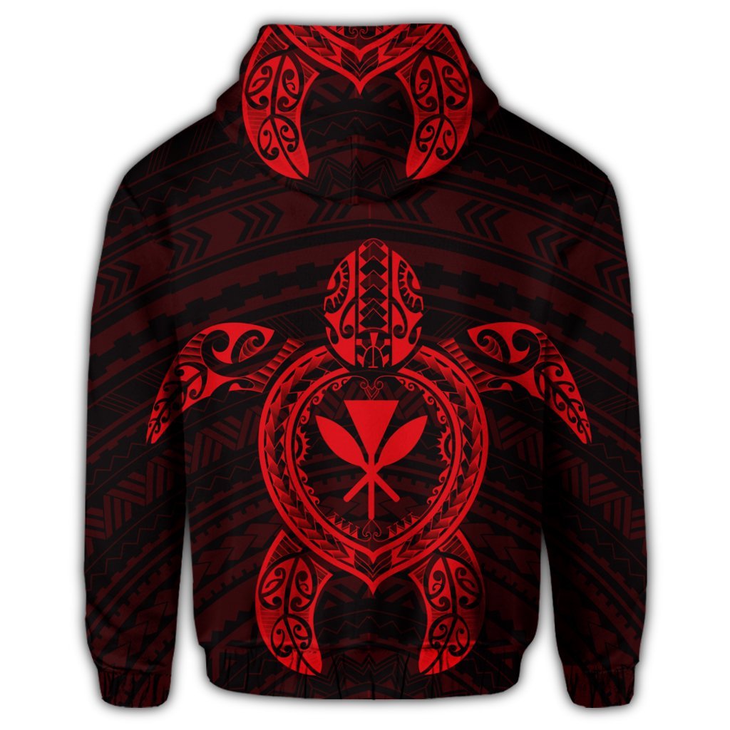 Hawaiian Turtle Kanaka Polynesian Zip Hoodie Red - Polynesian Pride