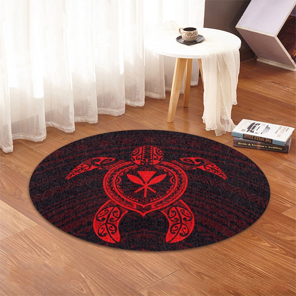 Hawaiian Turtle Kanaka Polynesian Round Carpet - Red - AH - Polynesian Pride