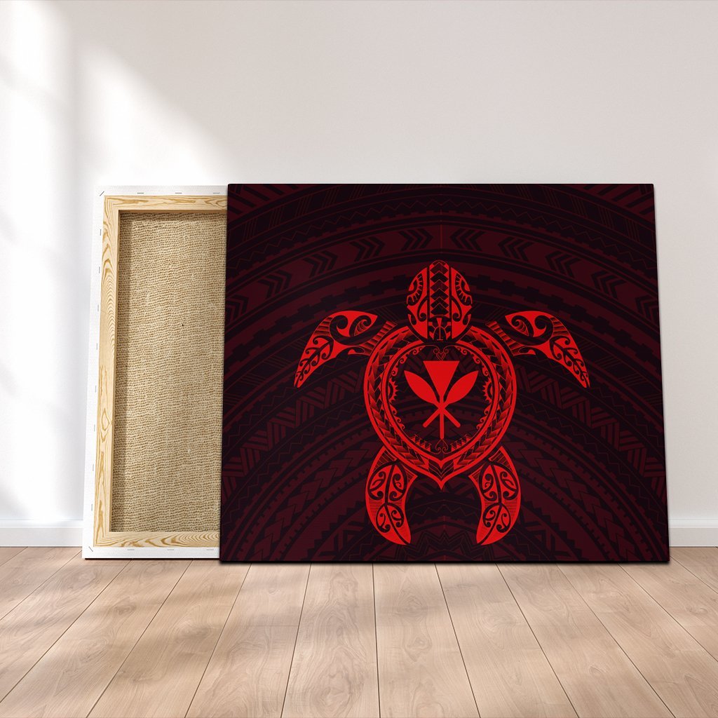 Hawaiian Turtle Kanaka Polynesian Canvas - Red - AH Canvas Poly-cotton - Polynesian Pride