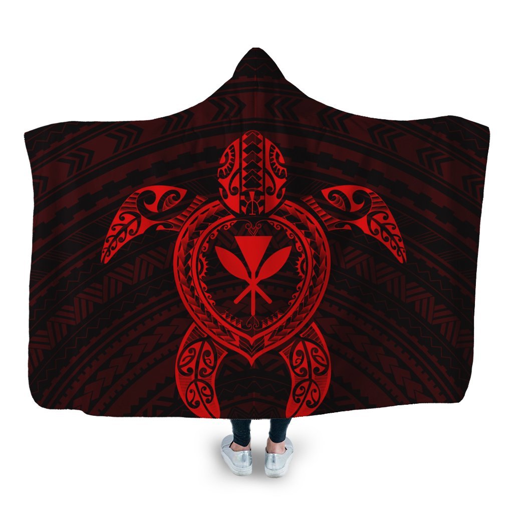 Hawaiian Turtle Kanaka Polynesian Hooded Blanket - Red - AH Hooded Blanket White - Polynesian Pride