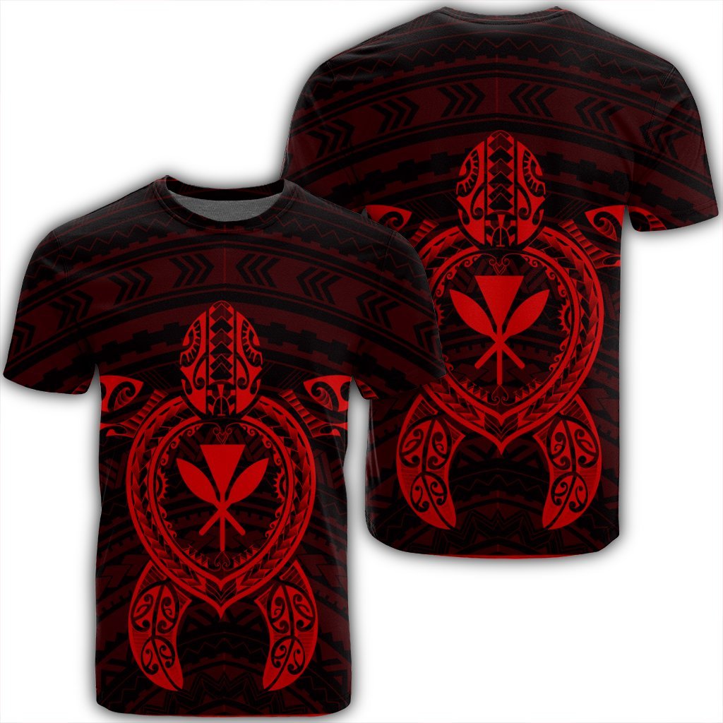 Hawaiian Turtle Kanaka Polynesian T Shirt Red AH Unisex Black - Polynesian Pride