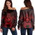 Hawaiian Turtle Kanaka Polynesian Women's Off Shoulder Sweater - Red - AH Black - Polynesian Pride