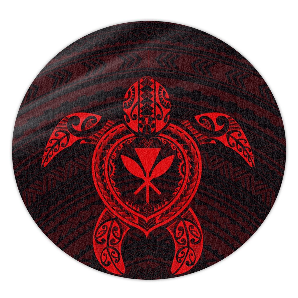 Hawaiian Turtle Kanaka Polynesian Round Carpet - Red - AH Round Carpet Luxurious Plush - Polynesian Pride