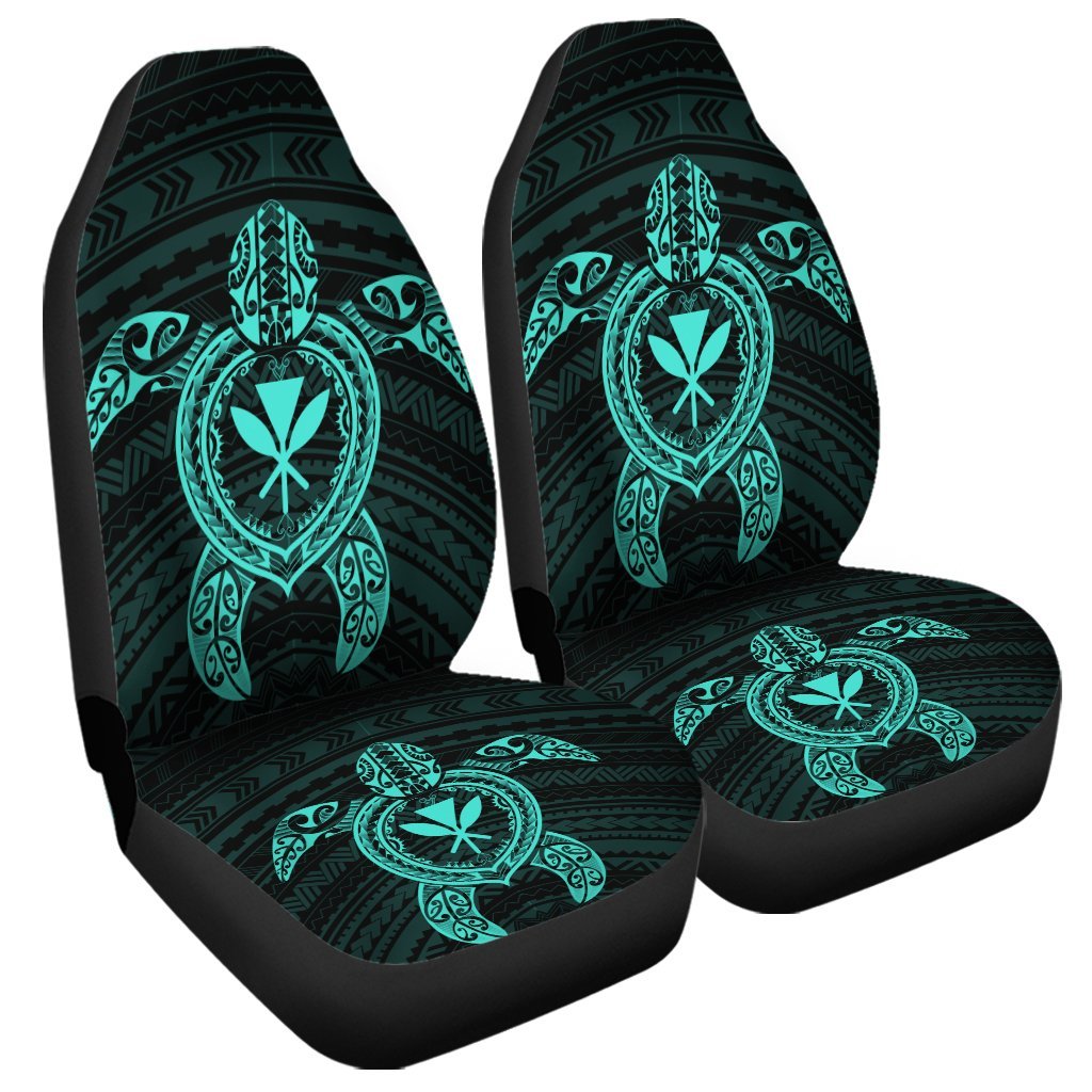 Hawaiian Turtle Kanaka Polynesian Car Seat Covers - Turquoise - AH Universal Fit Black - Polynesian Pride