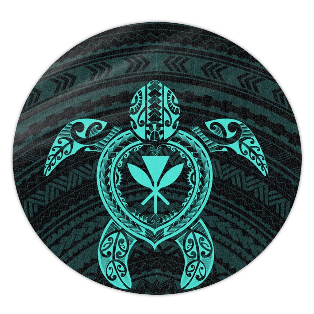 Hawaiian Turtle Kanaka Polynesian Round Carpet - Turquoise - AH Round Carpet Luxurious Plush - Polynesian Pride