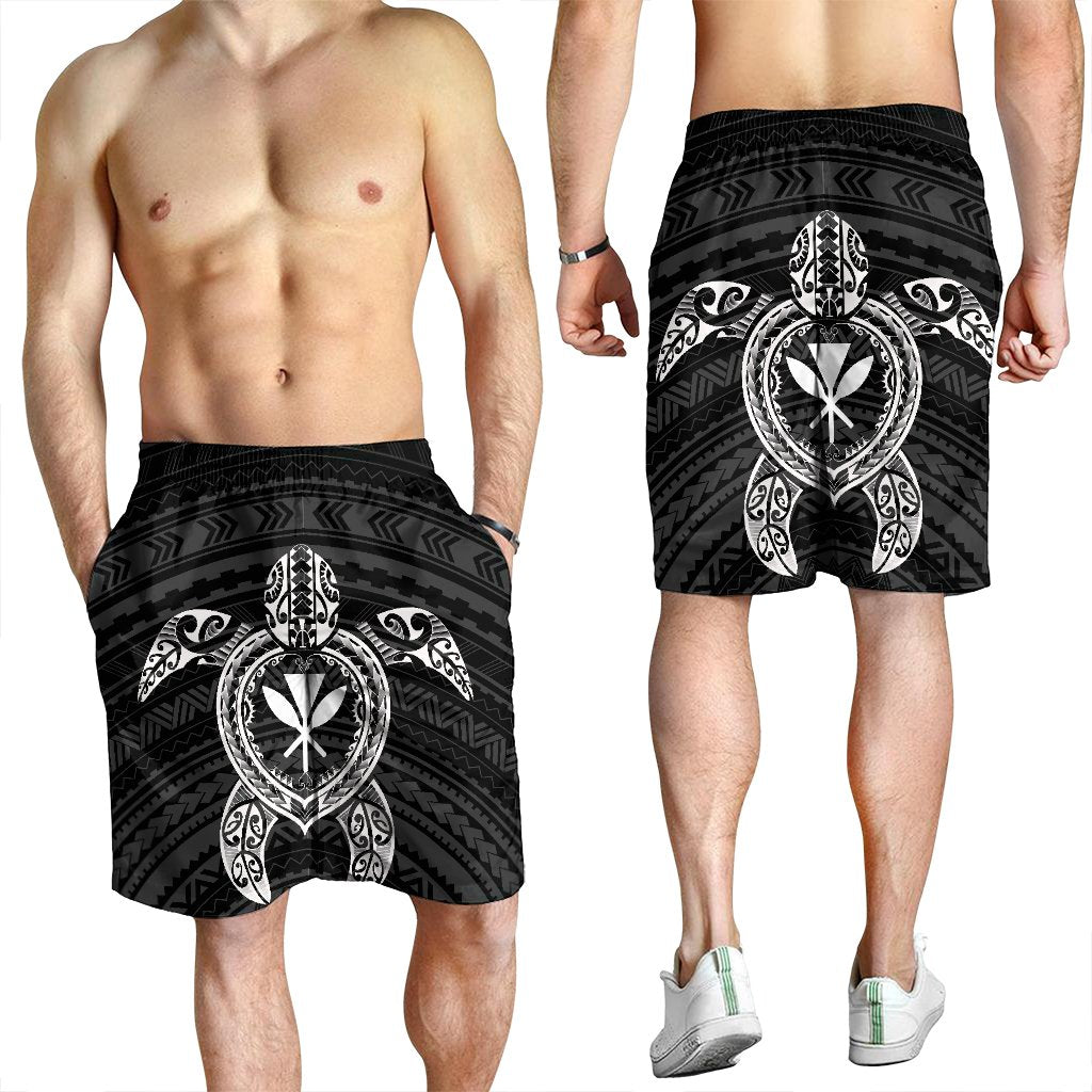 Hawaiian Turtle Kanaka Polynesian Men's Shorts - White - AH - Polynesian Pride