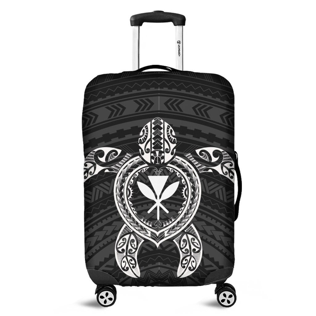 Hawaiian Turtle Kanaka Polynesian Luggage Covers - White - AH Black - Polynesian Pride