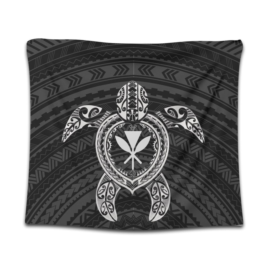 Hawaiian Turtle Kanaka Polynesian Tapestry - White - AH Wall Tapestry Black - Polynesian Pride