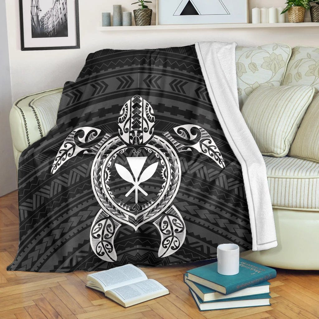 Hawaiian Turtle Kanaka Polynesian Premium Blankets - White - AH White - Polynesian Pride