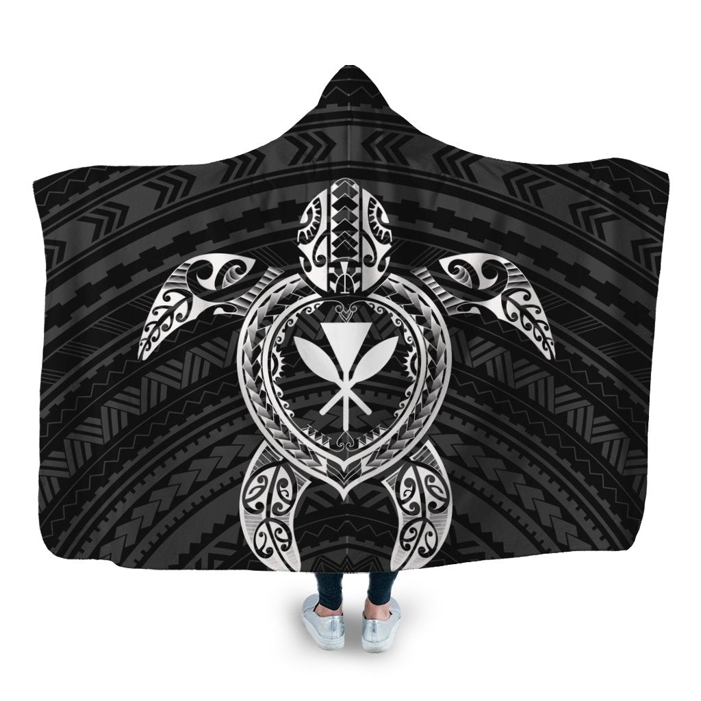 Hawaiian Turtle Kanaka Polynesian Hooded Blanket - White - AH Hooded Blanket White - Polynesian Pride