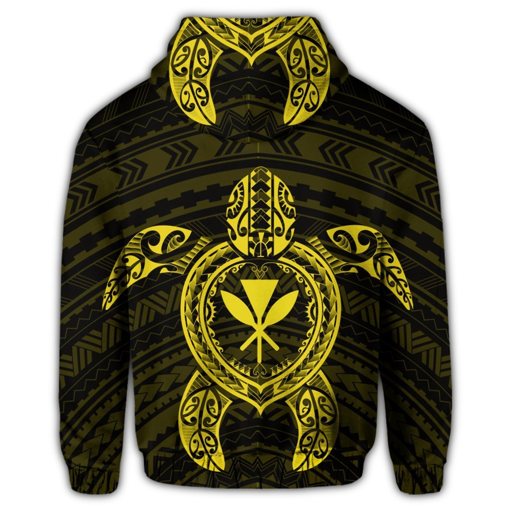 Hawaiian Turtle Kanaka Polynesian Zip Hoodie Yellow - Polynesian Pride
