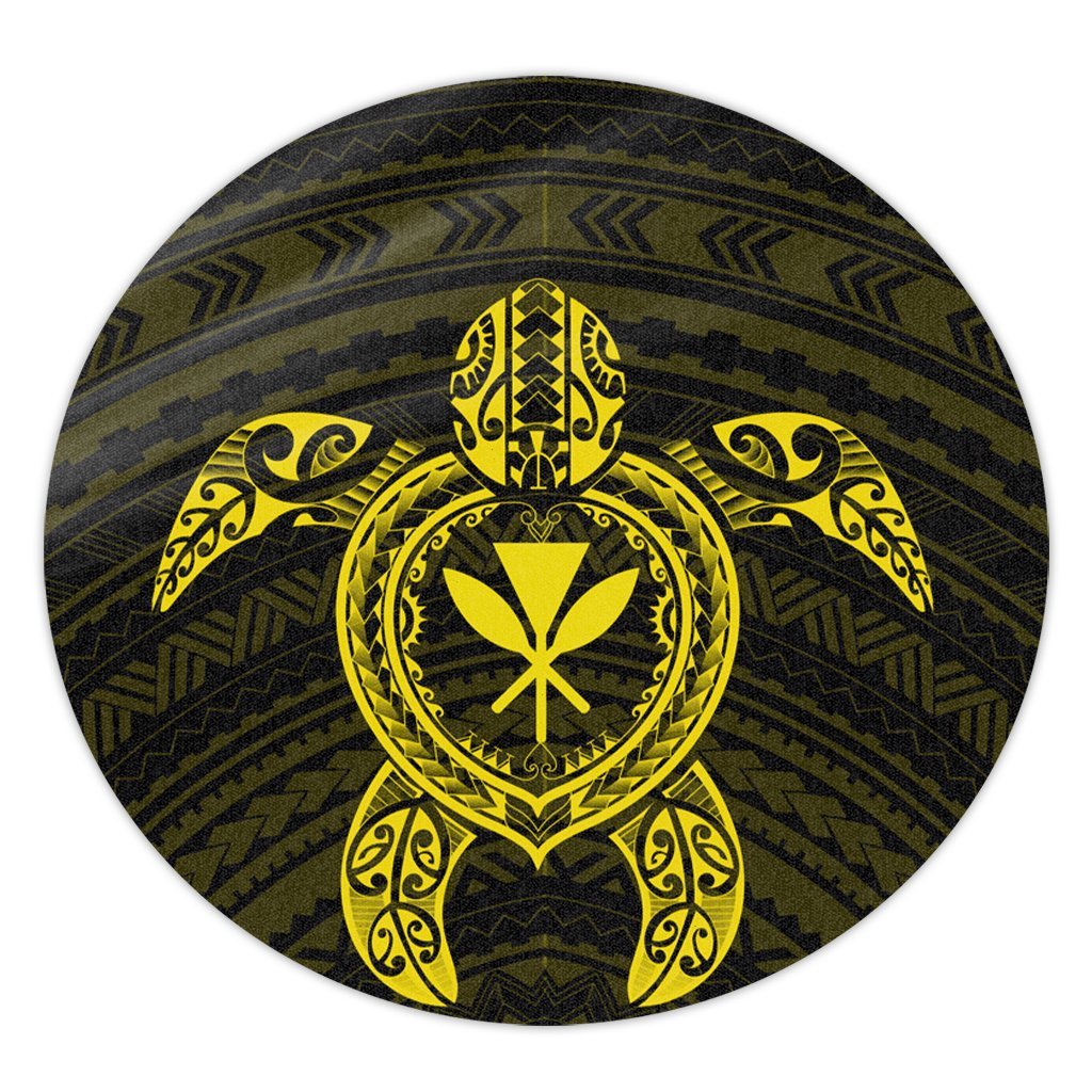 Hawaiian Turtle Kanaka Polynesian Round Carpet - Yellow - AH Round Carpet Luxurious Plush - Polynesian Pride