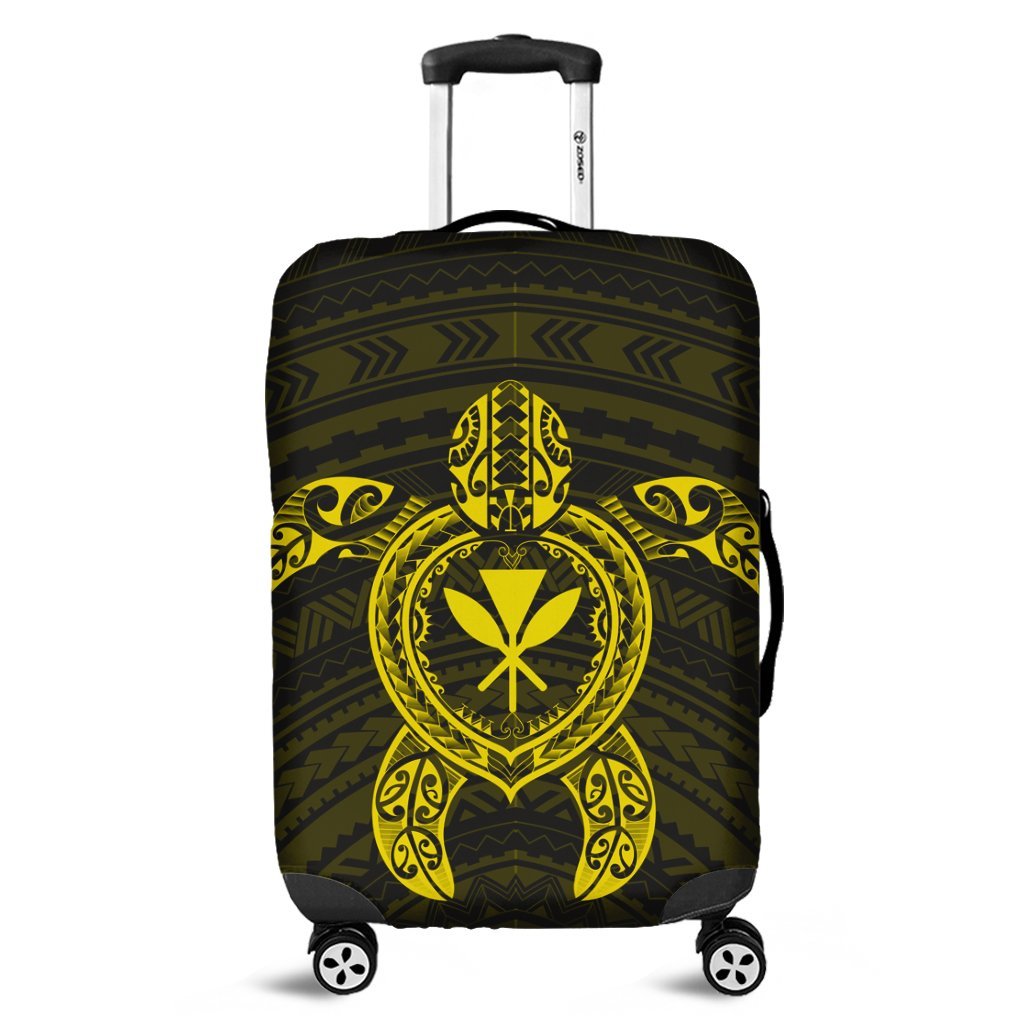 Hawaiian Turtle Kanaka Polynesian Luggage Covers - Yellow - AH Black - Polynesian Pride