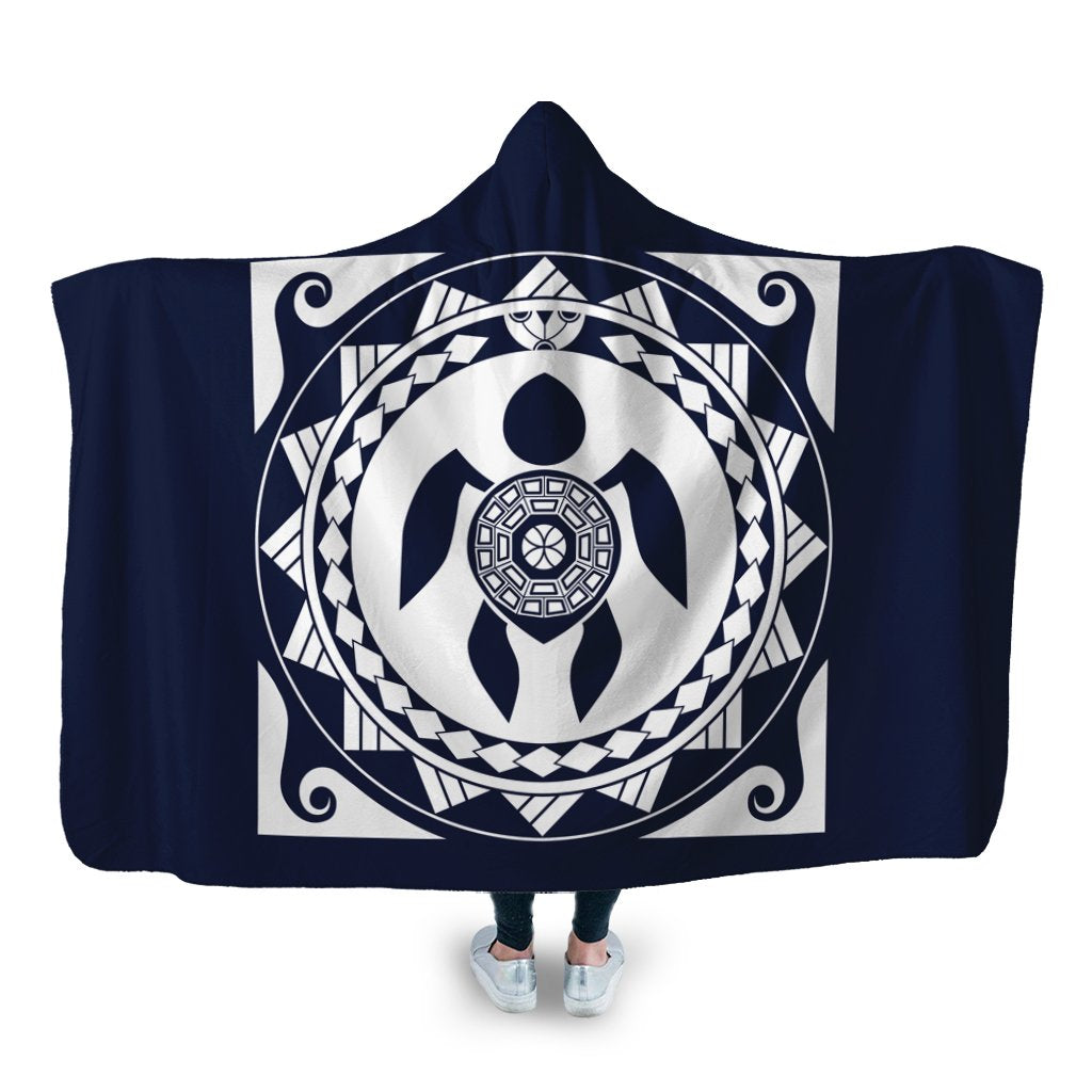 Hawaiian Turtle Pattern Hooded Blanket - AH Hooded Blanket White - Polynesian Pride