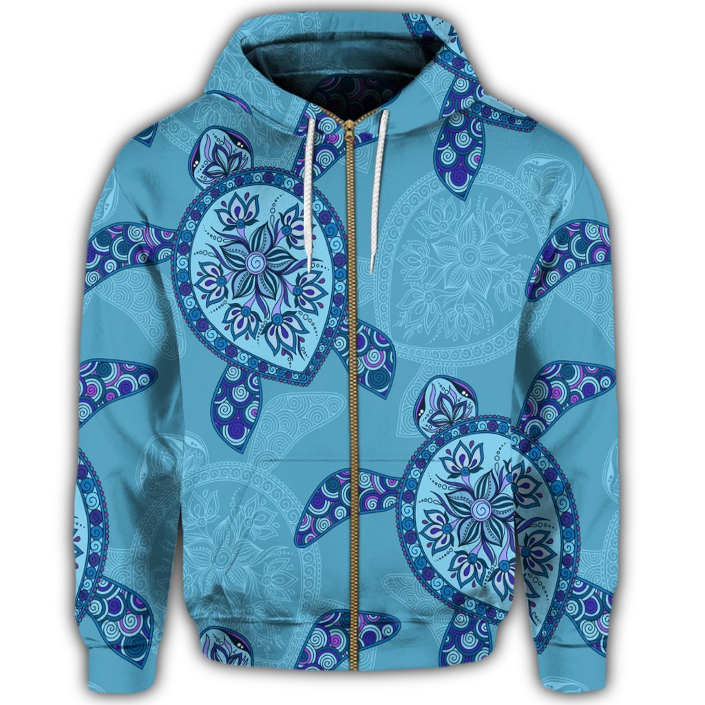 Hawaiian Turtle Plumeria Zip Hoodie - Polynesian Pride