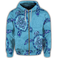 Hawaiian Turtle Plumeria Zip Hoodie - Polynesian Pride