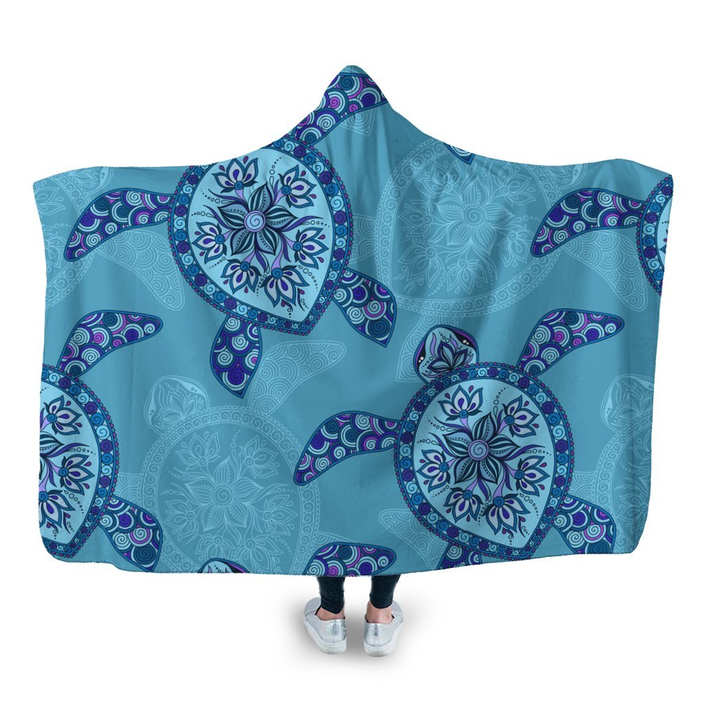 Hawaiian Turtle Plumeria Hooded Blanket - AH Hooded Blanket White - Polynesian Pride