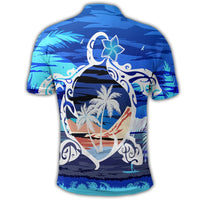 Hawaiian Turtle Plumeria Coconut Tree Polynesian Polo Shirt Blue - Polynesian Pride