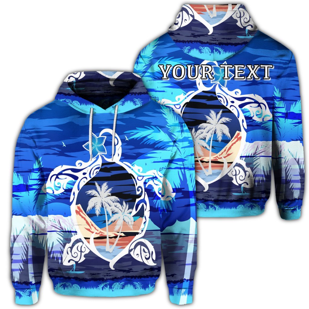 Custom Hawaiian Turtle Plumeria Coconut Tree Polynesian Hoodie Blue Unisex Art - Polynesian Pride