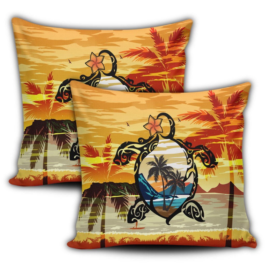 Hawaiian Turtle Plumeria Coconut Tree Polynesian Pillow Covers Gold - AH - Polynesian Pride