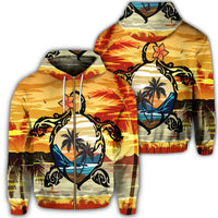 Hawaiian Turtle Plumeria Coconut Tree Polynesian Zip Hoodie Gold Unisex Art - Polynesian Pride