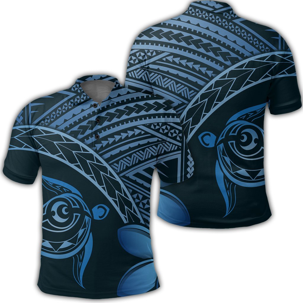 Hawaiian Turtle Plumeria Kakau Polynesian Quilt Polo Shirt Neo Blue Unisex Black - Polynesian Pride