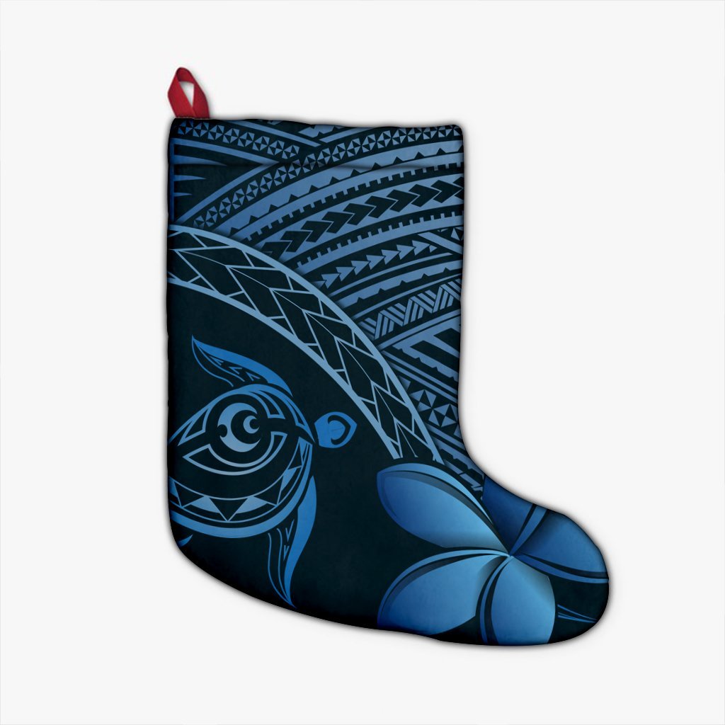 Hawaiian Turtle Plumeria Kakau Polynesian Quilt Christmas Stocking Neo Blue AH Christmas Stocking 26 X 42 cm Black - Polynesian Pride