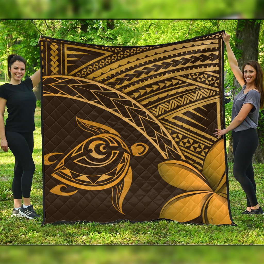 Hawaiian Turtle Plumeria Kakau Polynesian Quilt Premium Quilts Neo Brown AH Black - Polynesian Pride