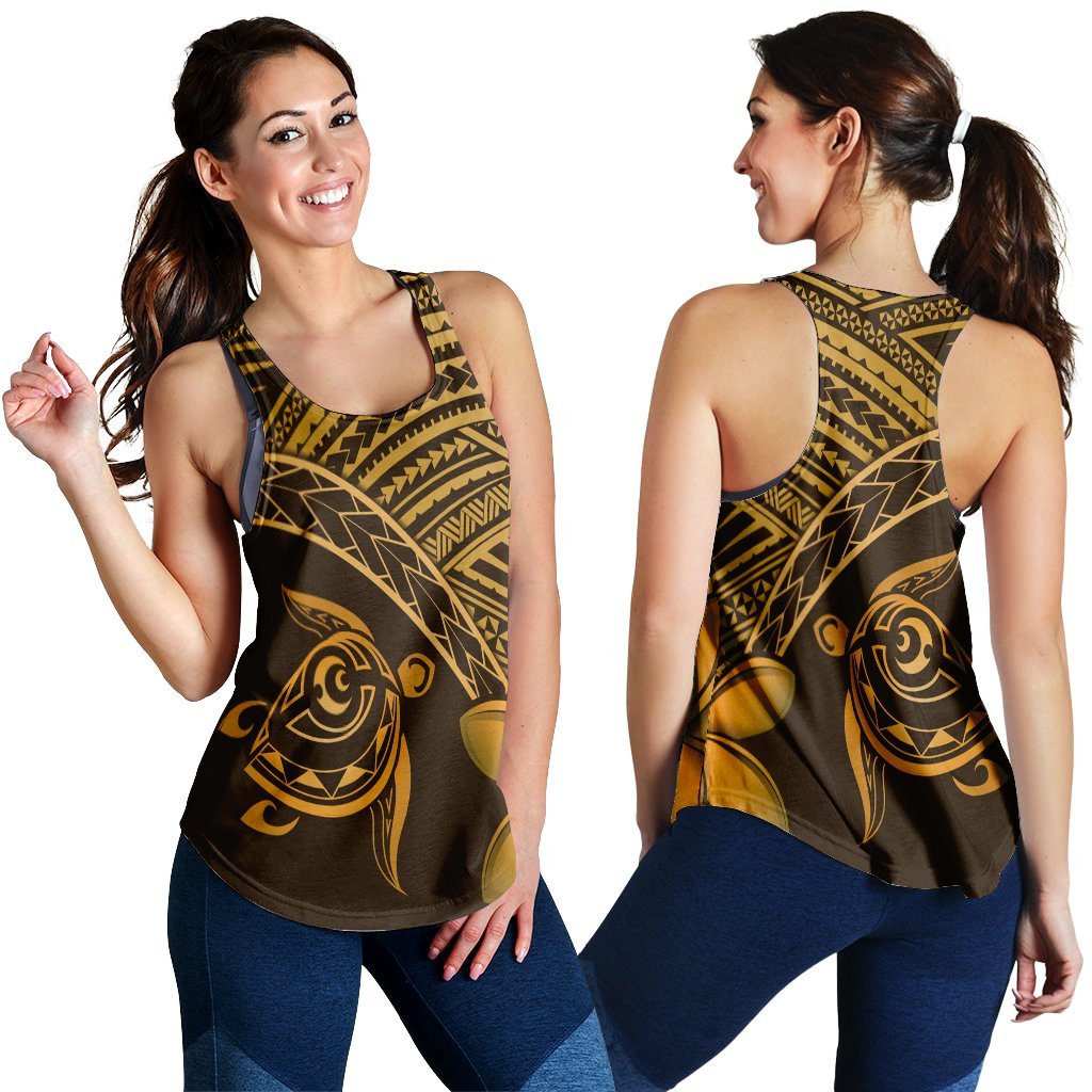 Hawaiian Turtle Plumeria Kakau Polynesian Quilt Racerback Tank Neo Brown AH Black - Polynesian Pride