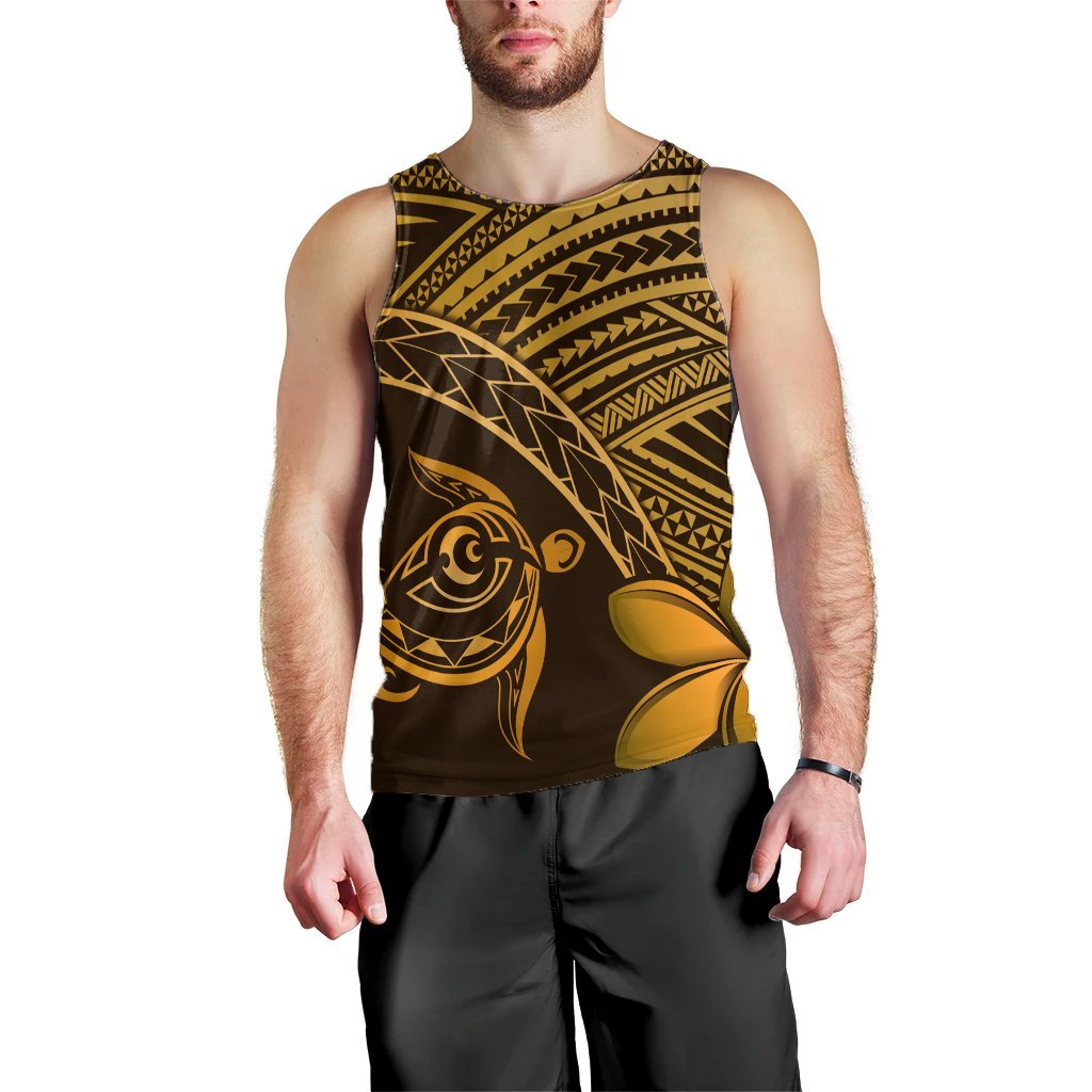 Hawaiian Turtle Plumeria Kakau Polynesian Quilt Tank Top Neo Brown AH Black - Polynesian Pride