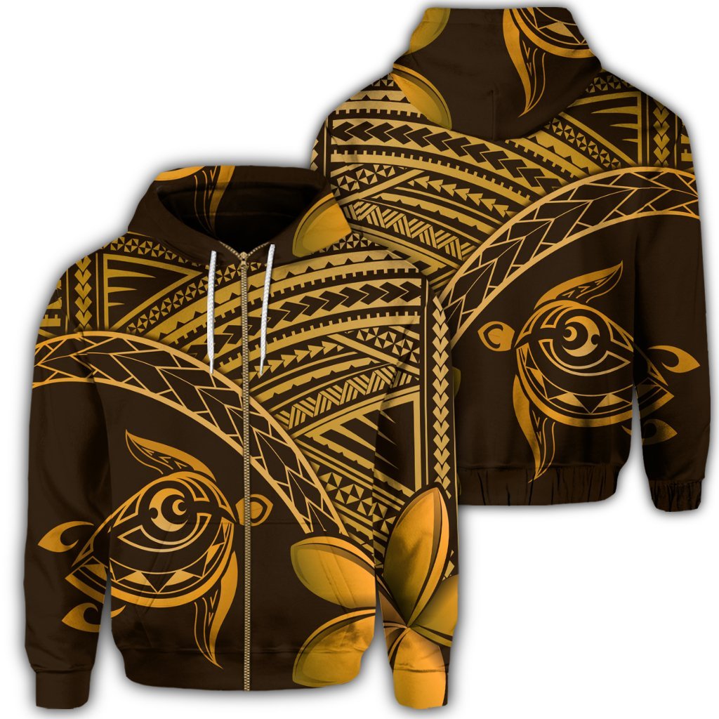 Hawaiian Turtle Plumeria Kakau Polynesian Quilt Zip Hoodie Neo Brown AH Unisex Art - Polynesian Pride