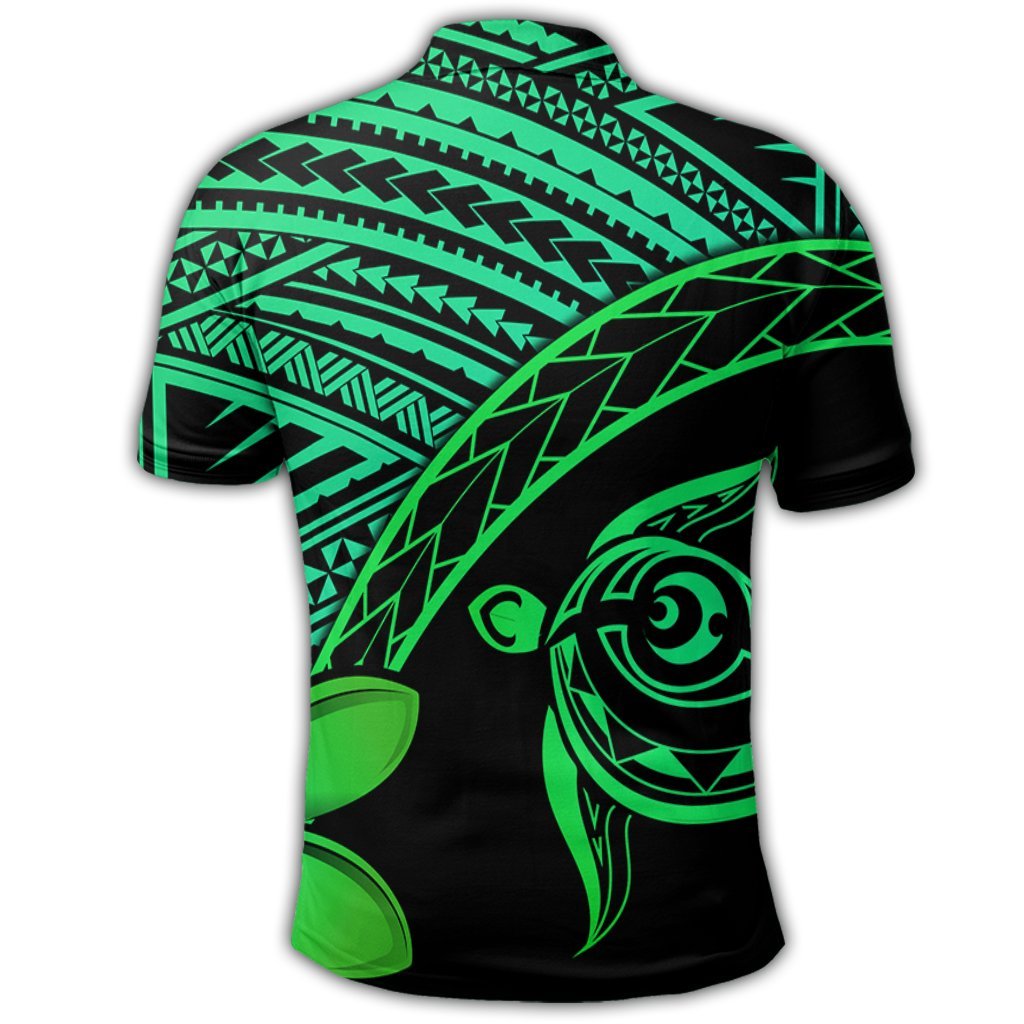 Hawaiian Turtle Plumeria Kakau Polynesian Quilt Polo Shirt Neo Green - Polynesian Pride