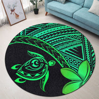 Hawaiian Turtle Plumeria Kakau Polynesian Quilt Round Carpet Neo Green AH - Polynesian Pride