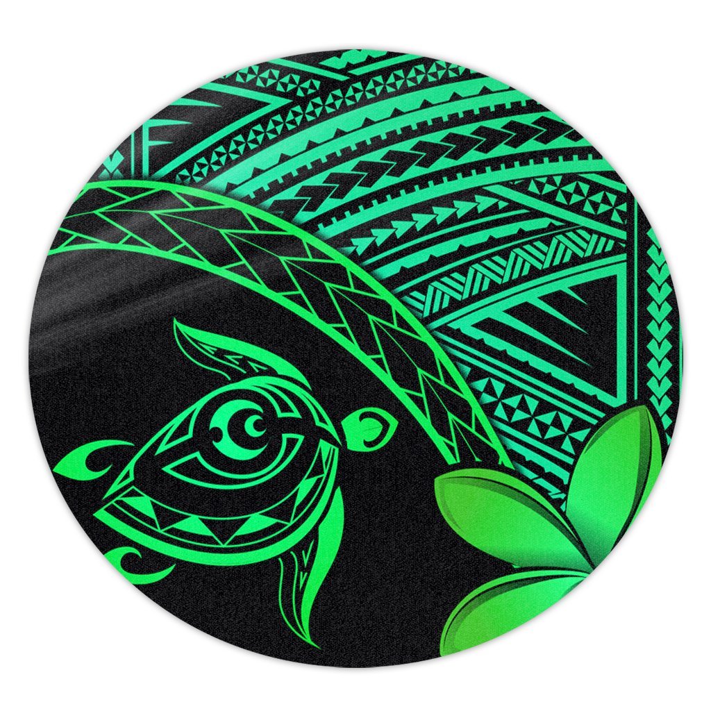 Hawaiian Turtle Plumeria Kakau Polynesian Quilt Round Carpet Neo Green AH Round Carpet Luxurious Plush - Polynesian Pride