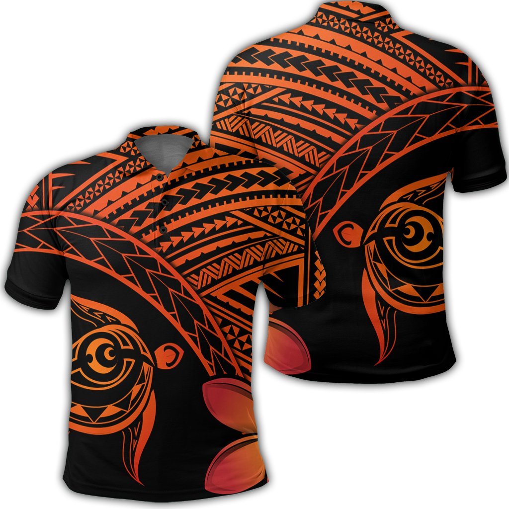 Hawaiian Turtle Plumeria Kakau Polynesian Quilt Polo Shirt Neo Orange Unisex Black - Polynesian Pride