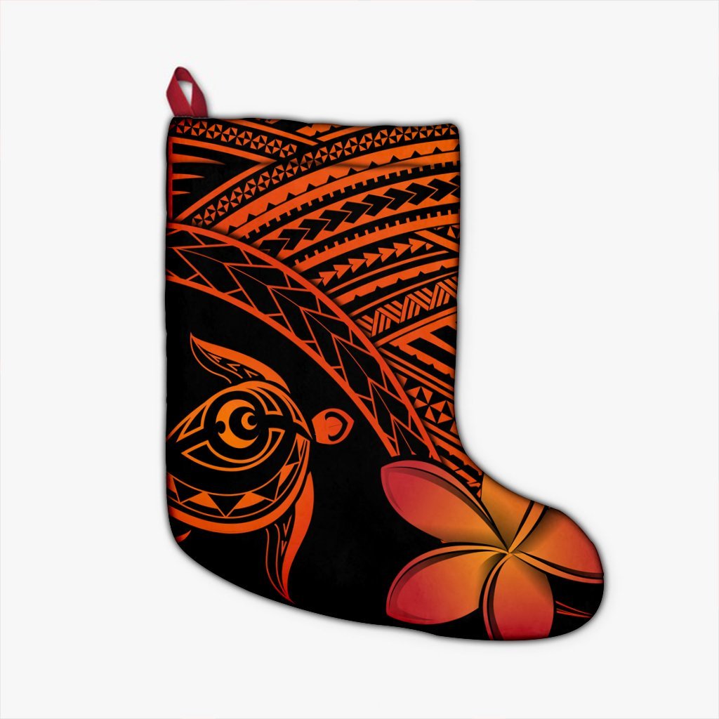 Hawaiian Turtle Plumeria Kakau Polynesian Quilt Christmas Stocking Neo Orange AH Christmas Stocking 26 X 42 cm Black - Polynesian Pride