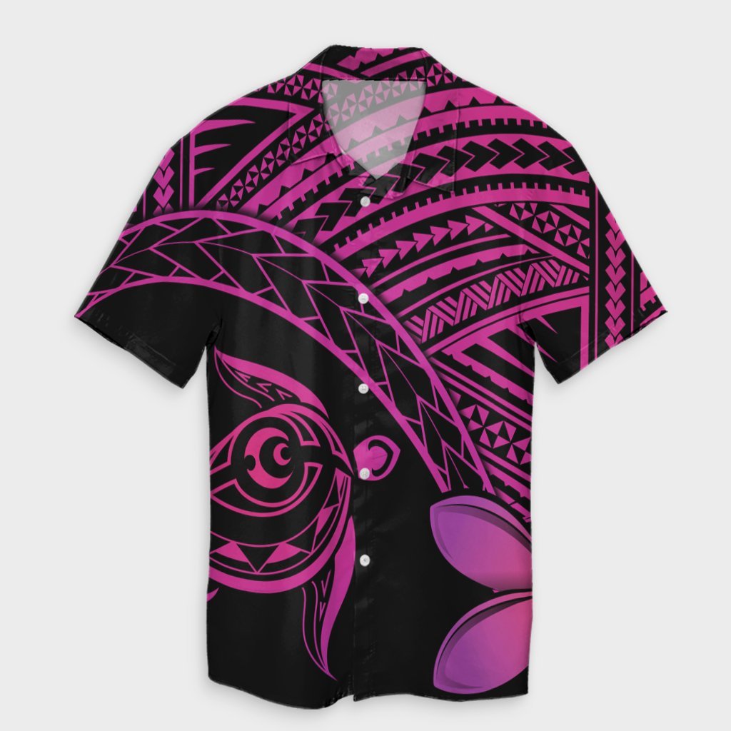 Hawaiian Turtle Plumeria Kakau Polynesian Quilt Hawaiian Shirt Neo Pink AH Unisex Black - Polynesian Pride