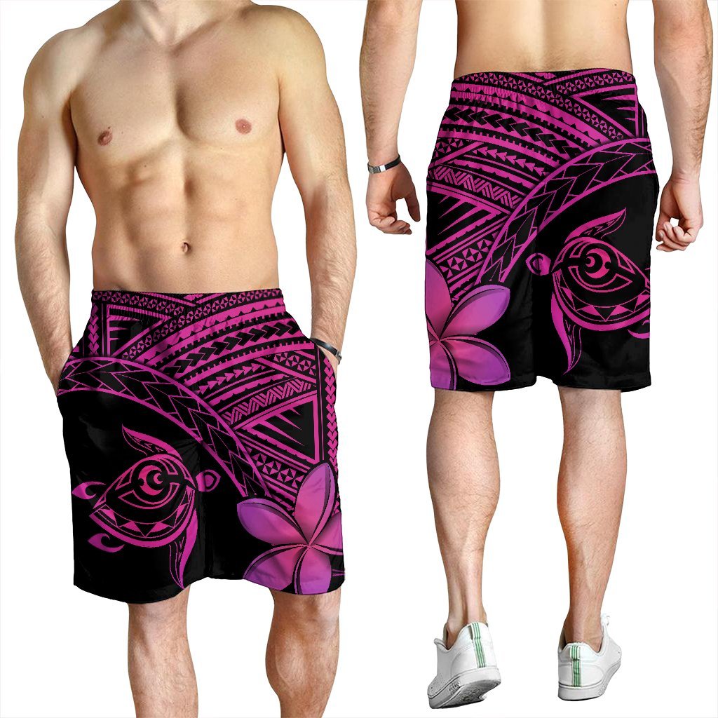 Hawaiian Turtle Plumeria Kakau Polynesian Quilt Men's Shorts Neo Pink AH - Polynesian Pride