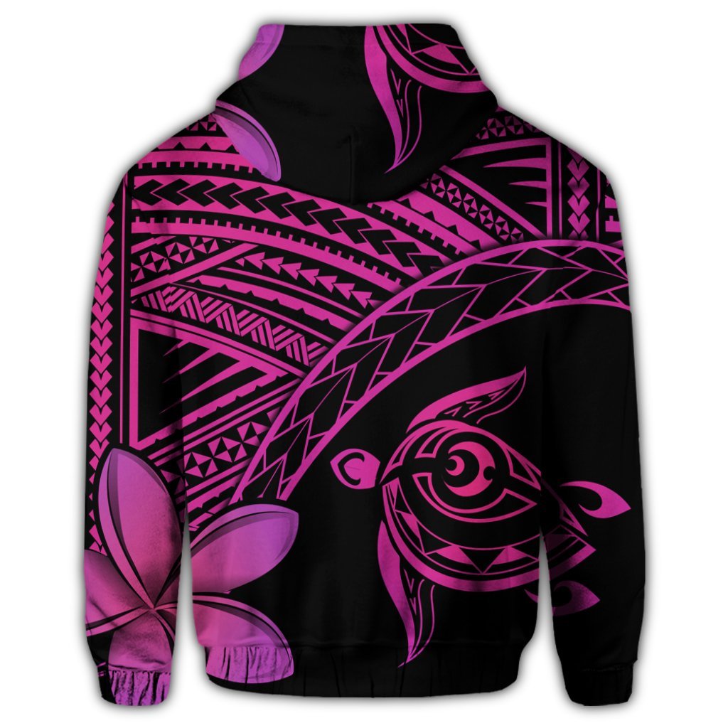 Hawaiian Turtle Plumeria Kakau Polynesian Quilt Hoodie Neo Pink - Polynesian Pride