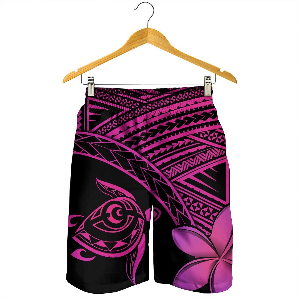 Hawaiian Turtle Plumeria Kakau Polynesian Quilt Men's Shorts Neo Pink AH - Polynesian Pride