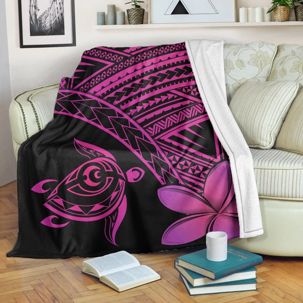 Hawaiian Turtle Plumeria Kakau Polynesian Quilt Premium Blankets Neo Pink AH White - Polynesian Pride