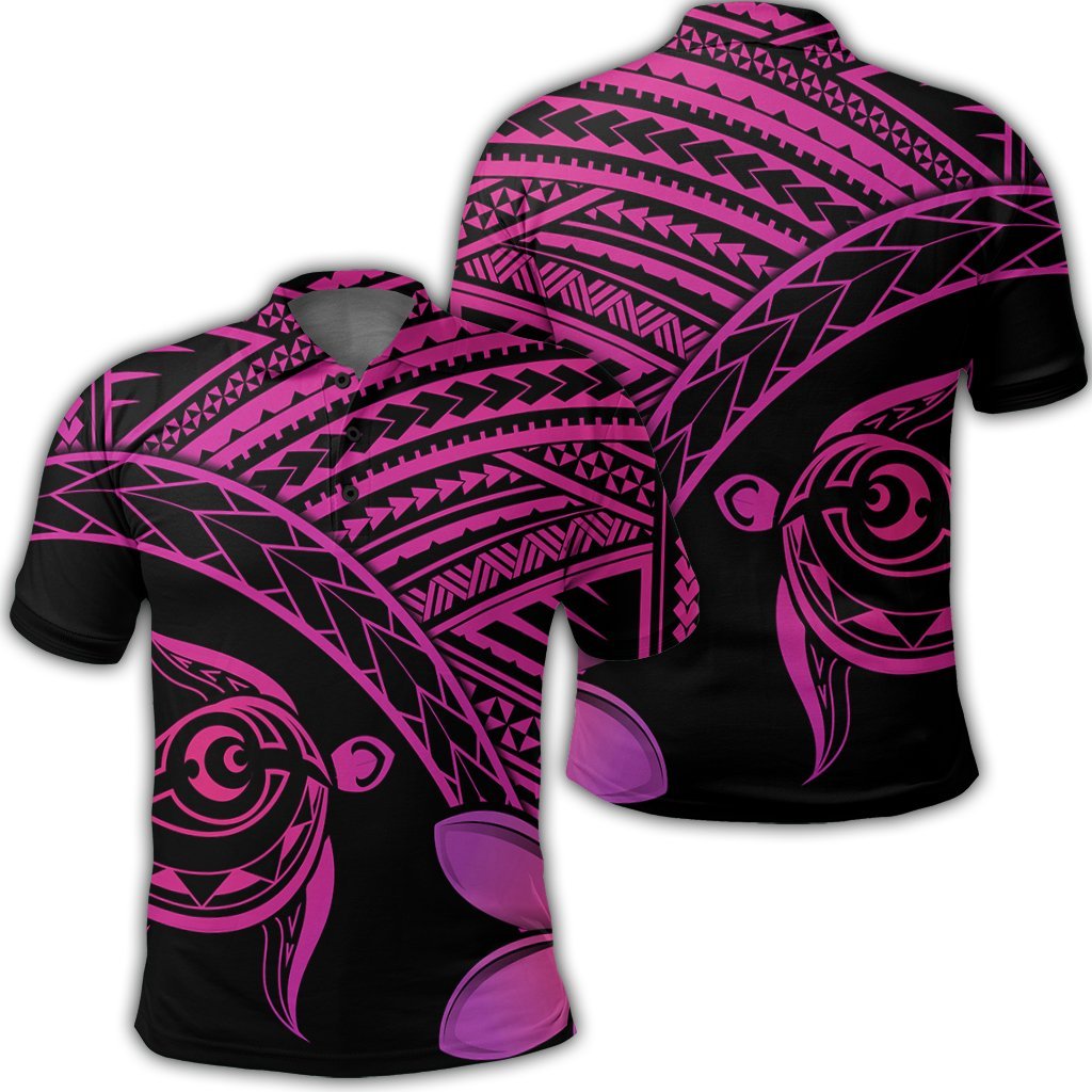 Hawaiian Turtle Plumeria Kakau Polynesian Quilt Polo Shirt Neo Pink Unisex Black - Polynesian Pride