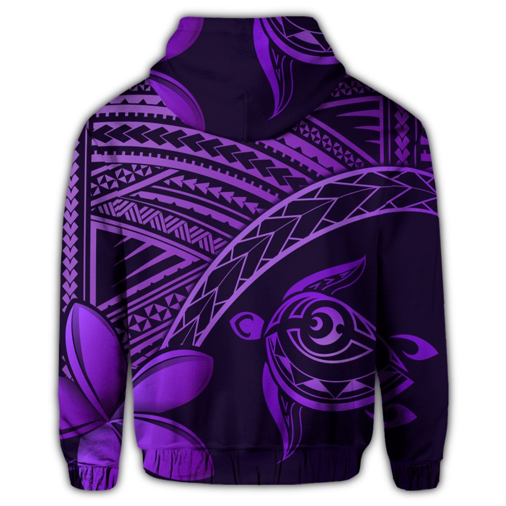 Hawaiian Turtle Plumeria Kakau Polynesian Quilt Zip Hoodie Neo Purple - Polynesian Pride