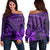 Hawaiian Turtle Plumeria Kakau Polynesian Quilt Women's Off Shoulder Sweater Neo Purple AH Black - Polynesian Pride