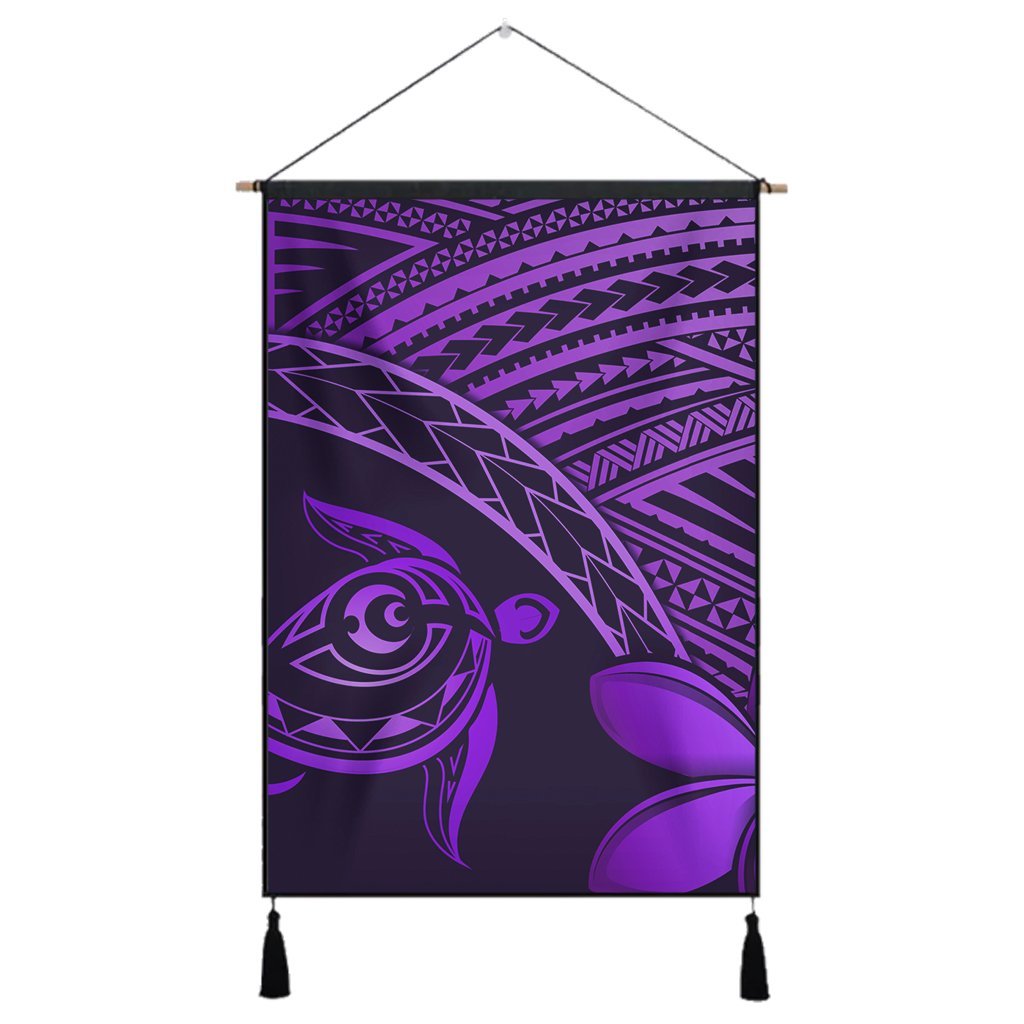 Hawaiian Turtle Plumeria Kakau Polynesian Quilt Hanging Poster Neo Purple AH Hanging Poster Cotton And Linen - Polynesian Pride