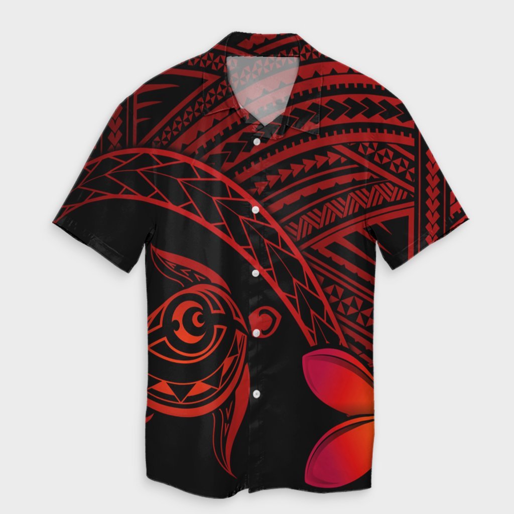 Hawaiian Turtle Plumeria Kakau Polynesian Quilt Hawaiian Shirt Neo Red AH Unisex Black - Polynesian Pride