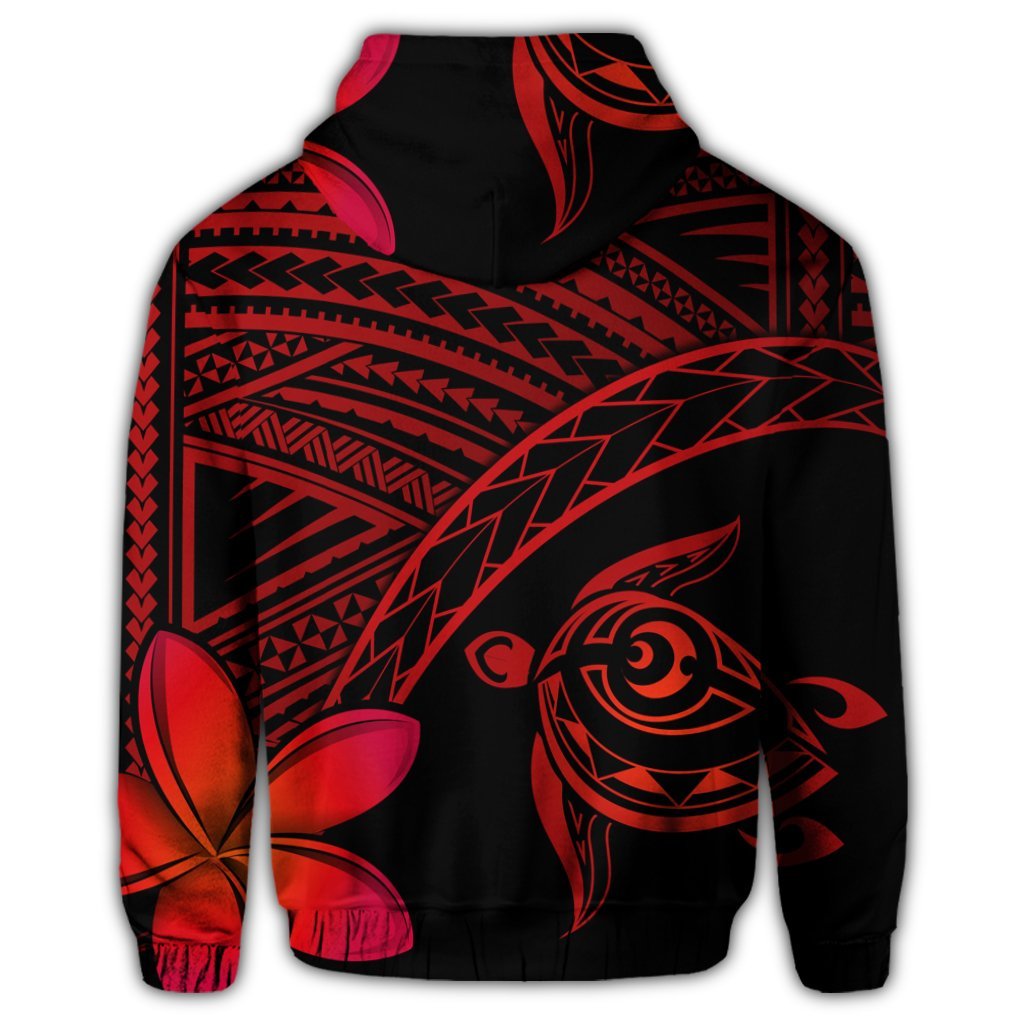 Hawaiian Turtle Plumeria Kakau Polynesian Quilt Hoodie Neo Red - Polynesian Pride