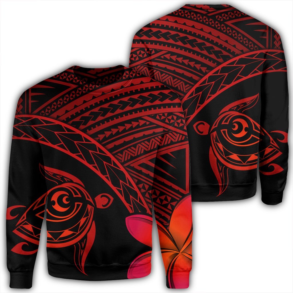 Hawaiian Turtle Plumeria Kakau Polynesian Quilt Sweatshirt Neo Red AH Unisex Black - Polynesian Pride