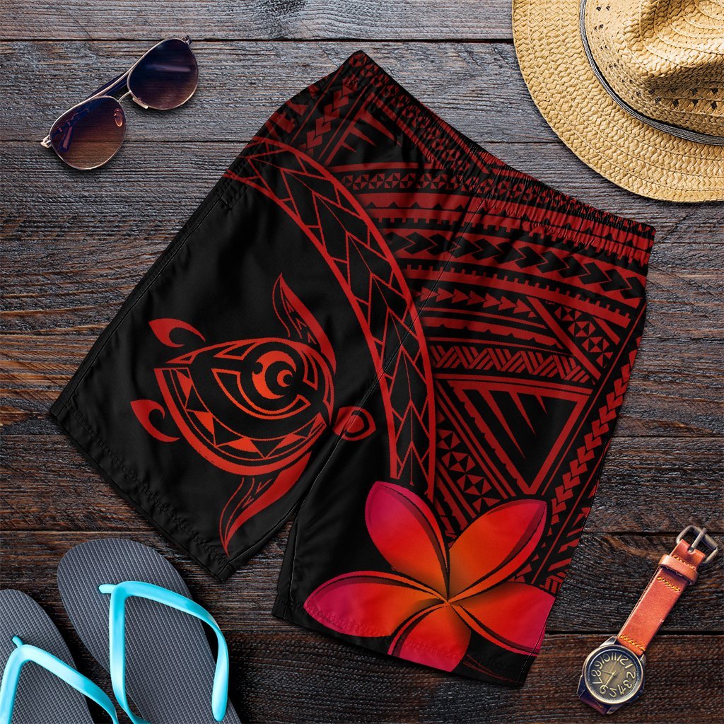 Hawaiian Turtle Plumeria Kakau Polynesian Quilt Men's Shorts Neo Red AH Art - Polynesian Pride